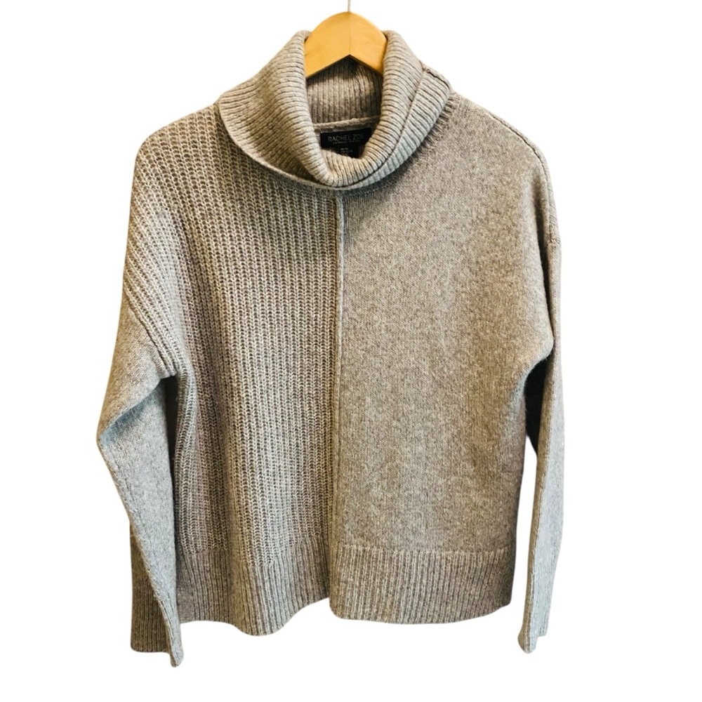 RACHEL ZOE Wool Blend Mixed Knit Turtleneck Sweater